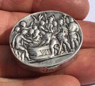 Antique / Vintage Sterling Silver Pill / Patch Box Classical Scene Spanish ??