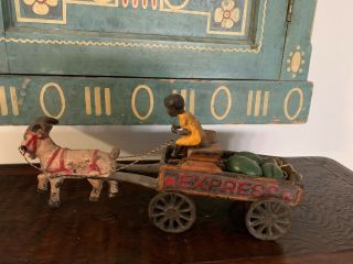 Antique Vintage Cast Iron ? Express Goat Cart With Boy And Watermelon