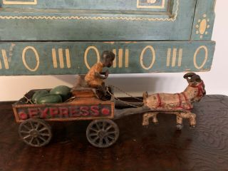ANTIQUE VINTAGE CAST IRON ? EXPRESS GOAT CART WITH BOY AND WATERMELON 2