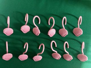 Vintage Pink Shell / Scallop Plastic Shower Curtain Hooks Mcm 50s 60s Set Of 12
