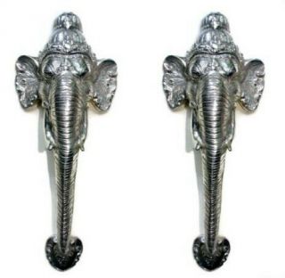 2 Large Elephant Door Handle Pull Brass Hollow Old Style Silver Plated 13 " B