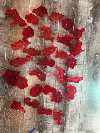 30 Vintage Christmas Cookie Cutters Loes Red Plastic Xmas,  Humpty,  Tom And Jerry