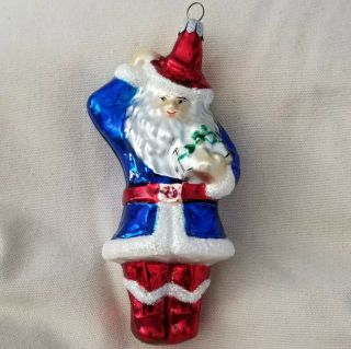 Vtg Christopher Radko Christmas Ornament Red White Blue Patriotic Cowboy Santa