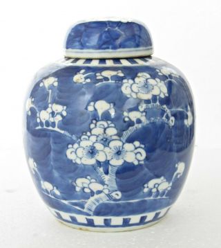 ANTIQUE CHINESE BLUE & WHITE PORCELAIN PRUNUS JAR & LID DOUBLE RING MARK 19TH C 2