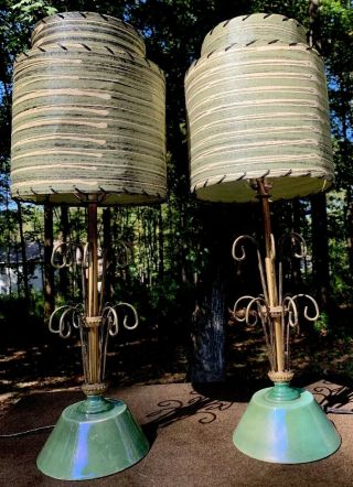 2 - Atomic Age Mid - Century Modern Table Lamps & Fiber Glass Shade Best