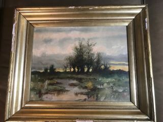 Antique Impressionist " Landscape Scene " Oil On Canvas Painting - Framed