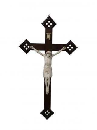 Large 48 " Tall Antique French Crucifix,  Religious Church Crucifix,  Turn Of Cntry