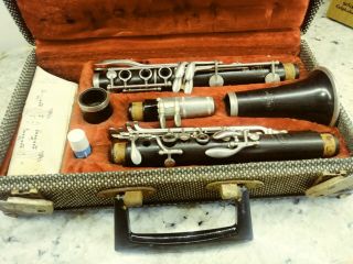 Vintage Noblet Paris France Wood Grain Clarinet In Case