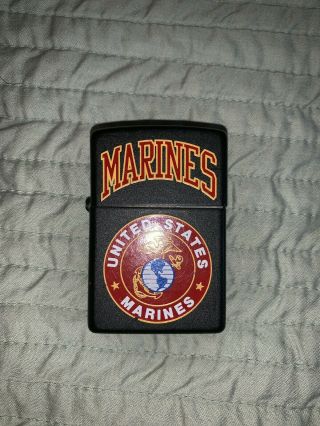 Vintage Zippo Cigarette Lighter United States Marines Military 2003 Black Retro