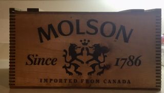 Vintage Molson Sliding Top Wooden Beer Case Crate Box