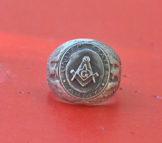 Vintage Sterling Silver Us Army Masonic Ring Size - 8.  75 908