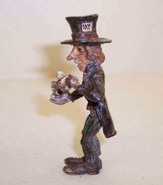 Vintage Cold Painted Bronze Metal Mad Hatter Alice In Wonderland Miniature
