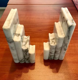Vintage Italian Marble Stacked Books Bookends - Pair