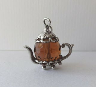 09 Vintage Silver Charm Teapot With Amber Crystal Body