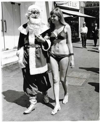 Vintage 1969 Mod Bikini Pin - Up & Santa Christmas In July London Wild Photograph