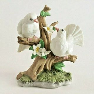 Vintage Lefton China White Doves Hand Painted Figurine / Statue,  Birds 2792,  Euc