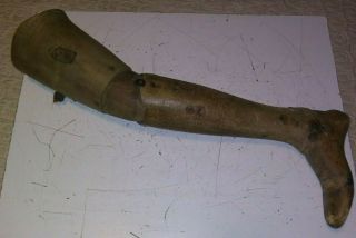 OLD VINTAGE ANTIQUE WOODEN HAND CARVED PROSTHETIC LEG RIGHT 29 