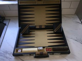 Vintage Crisloid Backgammon Game Set In Case Chocolate & Ivory Discs