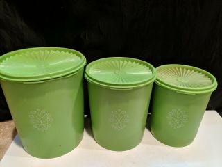 Vintage Tupperware Avacado Green Canisters Set Of 3 With Lids 805,  807 & 809