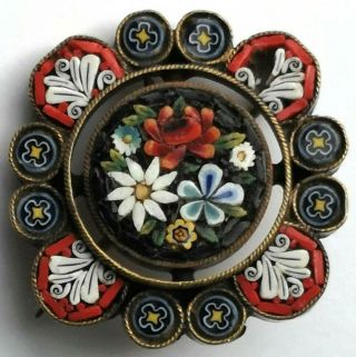 Vintage Jewellery Micro Mosaic Flowers Art Deco Quality Brooch Made In Italy