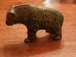 Rare Vintage Antique (1905 - 1925) Metal Cast Iron Still Teddy Bear Piggy Bank