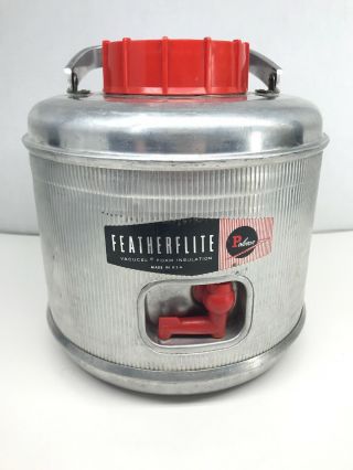 Vintage Aluminum Featherlite Thermos Insulated Water/drink Jug Red Poloron Usa