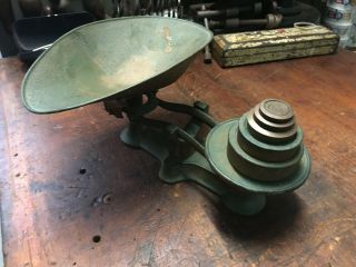 Antique Cast Iron Balance Scales & Weights