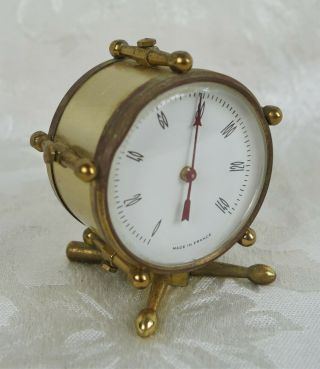 Vintage Mid Century Brass Art Deco Round Desk Or Dash Thermometer Made In France