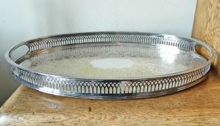 Vintage Sheffield Silver Plated Gallery Tray Cut In Handles & 4 Dome Feet