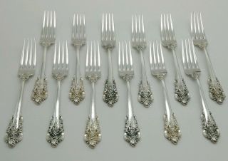 Set Of 12 Wallace Grande Baroque Sterling Silver Forks,  802 Grams