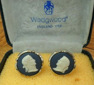 Vintage Jewellery Wedgwood Dark Blue Jasperware Cameo Cufflinks