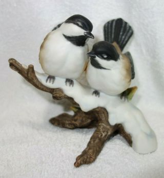 Vintage Homco Masterpiece Porcelain Chickadees Bird Figurine 1991