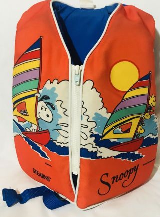 Vintage Stearns Snoopy Life Vest Boating Jacket Child Kids 30 - 50 Lbs Awesome