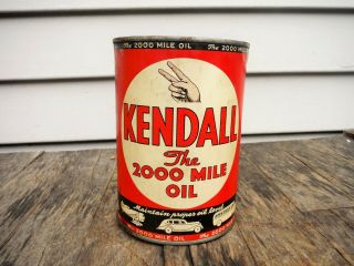 Vintage 1 Quart Kendall 2000 Mile Motor Oil Can Metal Quart Nr