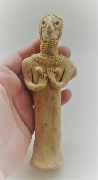 Museum Quality Ancient Syro - Hittite Terracotta Idol Mother Goddess Standing