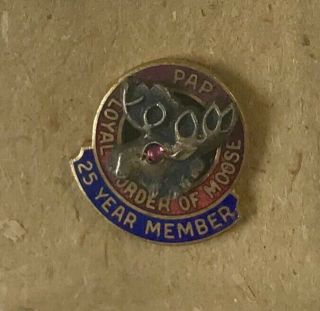 Vintage Moose Lodge 25 Year Member Lapel Pin Brass Enamel Loyal Order Of Moose