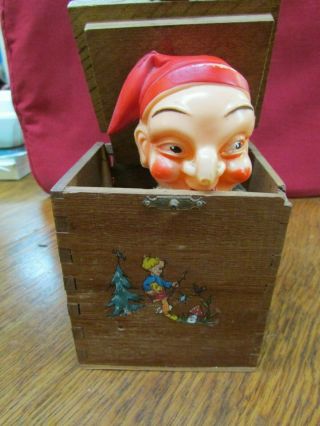 Antique German - Jack In The Box - Clown - Creepy Vtg Toy - Pop Up - Wood - Made In Germany