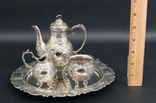 Antique 19thc German 800 Silver Bachelors Personal Teapot Sugar Creamer Tray