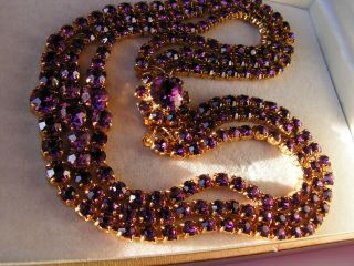 B ' FUL VTG 3 STRAND PRONG SET SPARKLY AMETHYST GLASS NECKLACE WITH PRETTY CLASP 2