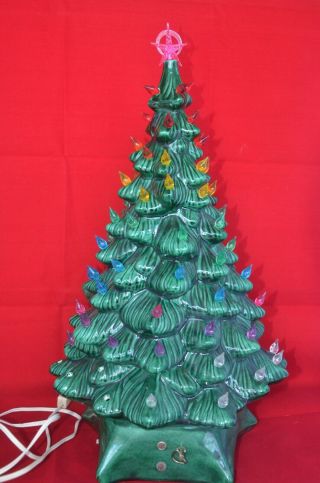 Vintage 20 Inch Table Top Hcm Ceramic Christmas Tree,  Signed On Bottom