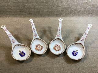 Rare Set Antique Chinese Export Porcelain Armorial Large 8.  5” Long Spoons Bowls