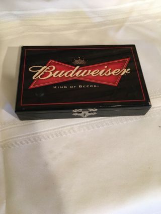 Vintage Budweiser Double Six Dominoes Set Of 28 With Wood Collectors Case