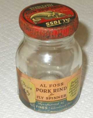 Vintage Al Foss Glass Pork Rind Jar - Fly Spinner Size