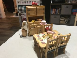 Vintage Dollhouse Furniture Dining Table & Chairs & Acc