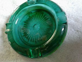 Vintage Cut Glass Emerald Green Ash Tray,  Starburst,  Small Four Rests