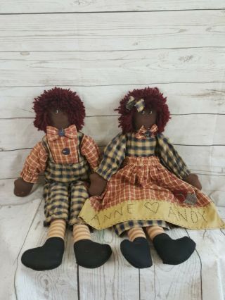 Vintage Large 24” Black African American Raggedy Ann And Andy Doll Set.