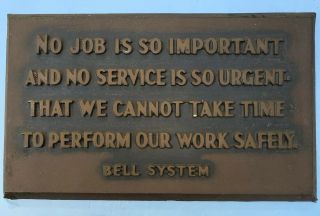 Vintage Bell System Telephone Wall Safety Plaque Sign Raised Letters