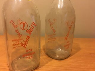 Set Of 2 Peters Dairy Glass Milk Bottles Vintage Michigan City,  In