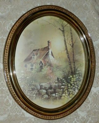 Vintage Homco Home Interiors Picture In Gold Oval Frame 19 X 15