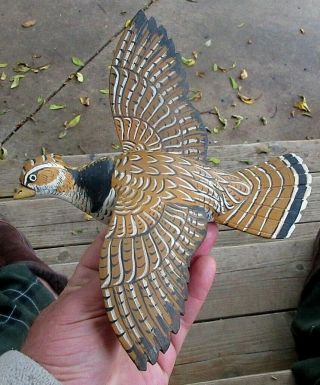 Vintage Frank Townsend Wood Carved Flying Ruffed Grouse Duck Decoy